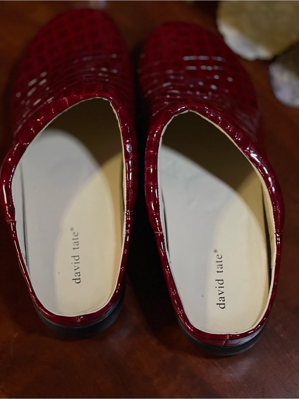 David Tate Deep Red Croc-Embossed Slip-On Clog - HQ Leather Upper Sz 13W - Picture 9 of 11